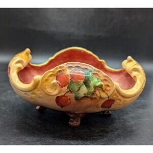Antique Hand Painted Embossed Footed Porcelain Nut Bowl Fruit Cherry 7.5"